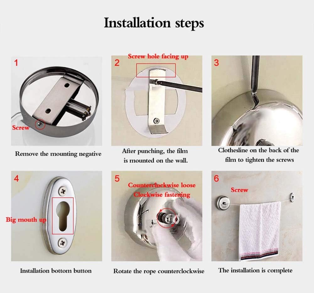 Dolphy Retractable Stainless Steel Round Clothesline – Wall Mounted Drying Line in Black for Bathrooms, Balconies, and Laundry Areas