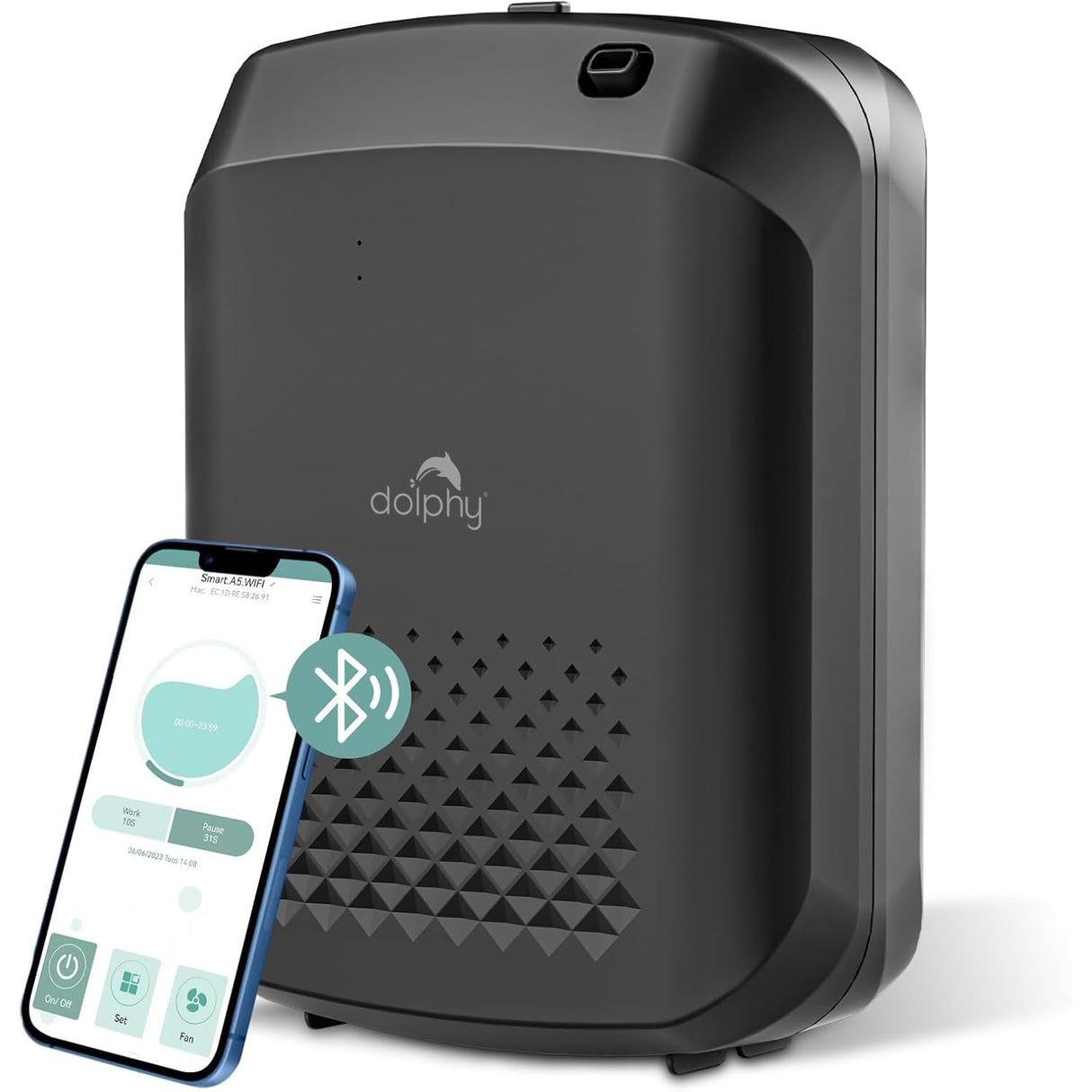 Dolphy Essential Oil Diffuser Dispenser with Bluetooth Control – 400 mL Capacity, Low-Noise Automatic Scent Machine with Light Sensor for Large Commercial Spaces – Black (DAPD0013-B)