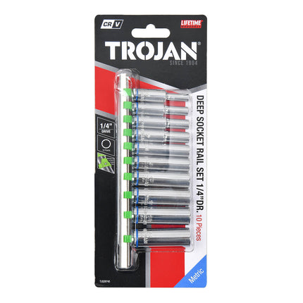 Trojan 10 Piece Deep Socket Rail Set 1/4"