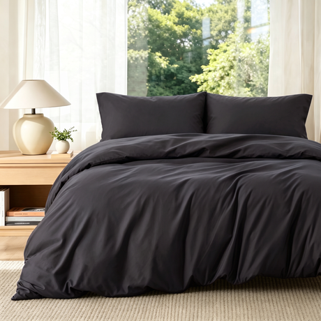 LinenCart 1000TC Brushed Microfibre Quilt Cover Set Black.