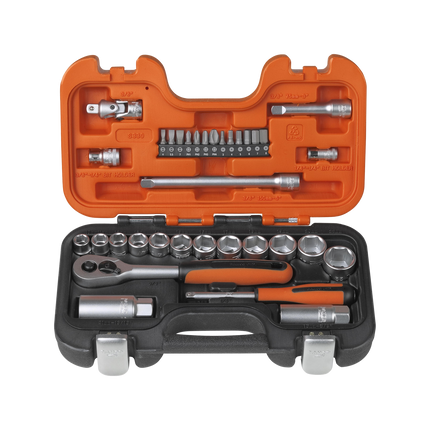 1/4" and 3/8" Square Drive Socket Set with Metric Hex Profile and Ratchet