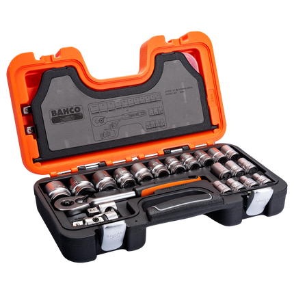 Bahco 1/2" Square Drive Socket Set With Metric Hex Profile And Ratchet