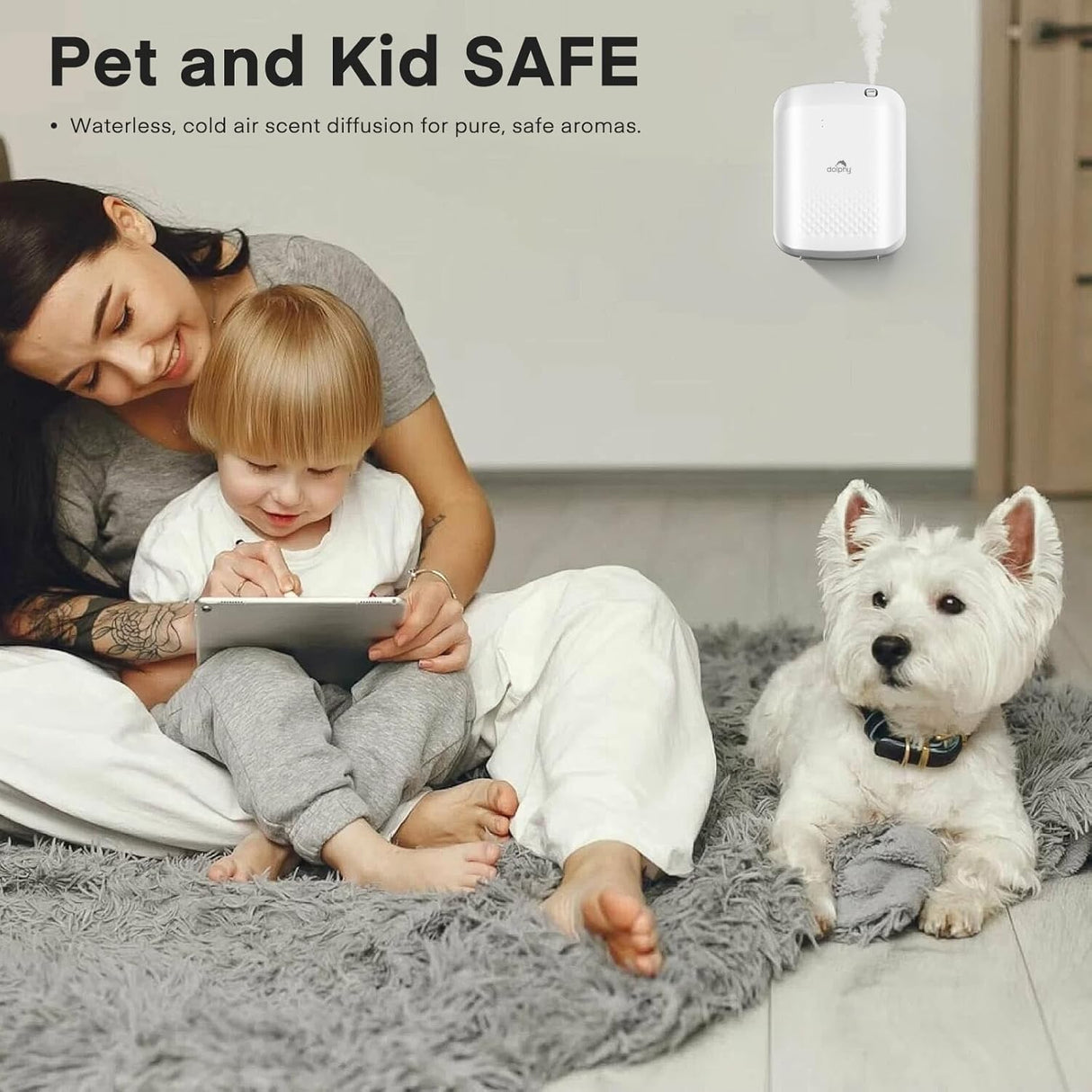 Dolphy Essential Oil Diffuser Dispenser with Bluetooth Control – 400 mL Capacity, Low-Noise Automatic Scent Machine with Light Sensor for Large Commercial Spaces – White