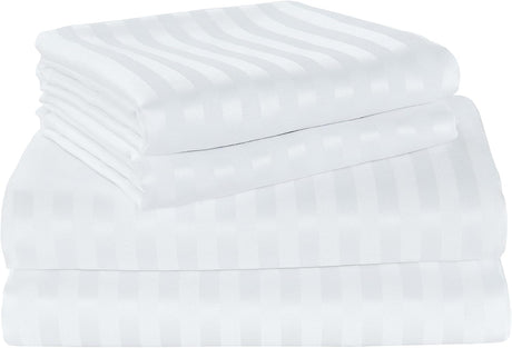 Dolphy Linen 50/50 Polycotton 10mm Satin Stripe White Commercial Fitted Sheet