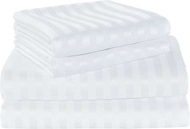 Dolphy Linen 50/50 Polycotton 10mm Satin Stripe White Commercial Fitted Sheet Set