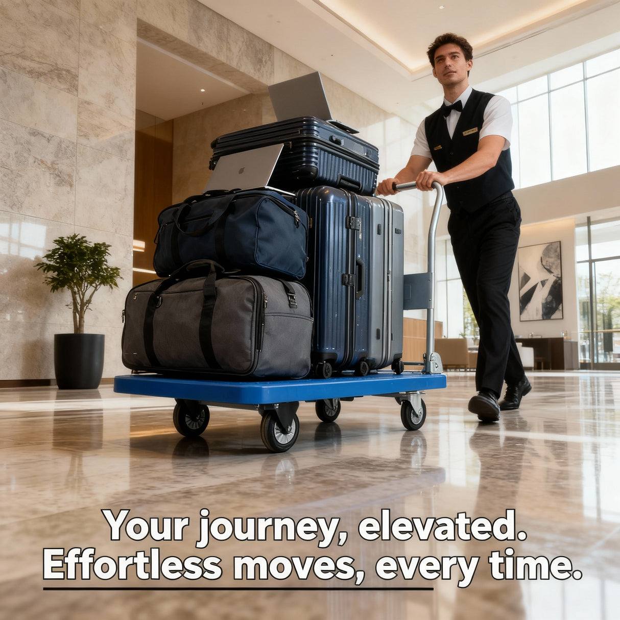 Dolphy Metal and ABS Plastic Luggage Trolley 90x60x90 cm – Blue and Silver Hotel & Airport Cart with Compact Design and Durable Build