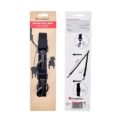 Flamingo Black Double Dog Leash