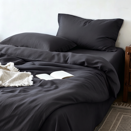 LinenCart 1000TC Brushed Microfibre Quilt Cover Set Black.