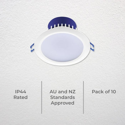 DETA 9W IP44 Tri-Colour Dimmable LED Downlight - 10 Pack