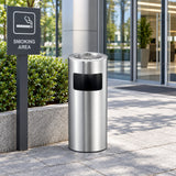 Dolphy 10L Rust-Resistant Stainless Steel Ashtray with Integrated Bin – Outdoor Round Waste Bin for Hotel, Office & Commercial Use – Silver Finish