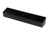 Black 4 compartment sachet holder in a single row
