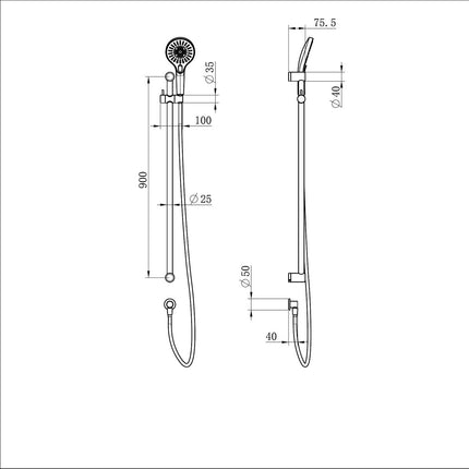 Nero 900mm Matte Black Mecca Care 25mm Grab Rail and Adjustable Shower Rail Set