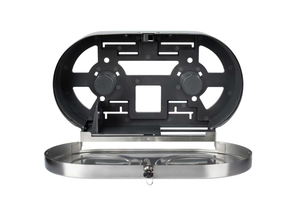 Dolphy Twin Jumbo Toilet Roll Dispenser Stainless Steel 304 Dual Roll Lockable Commercial Toilet Paper Holder for Washrooms, Hotels & Public Amenities