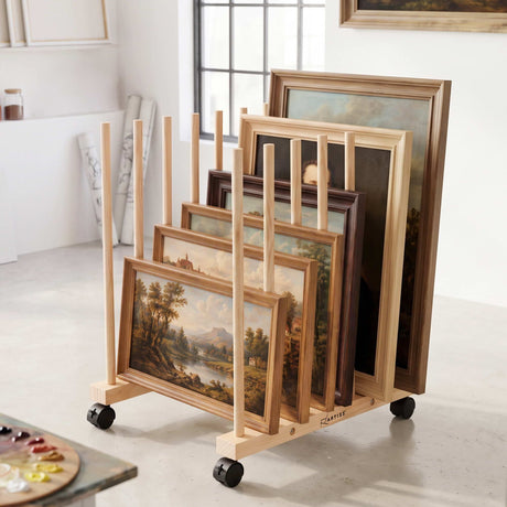 Artiss Wooden Art Drying & Canvas Storage Rack with Caster Wheels for Studio, Galleries, Classroom