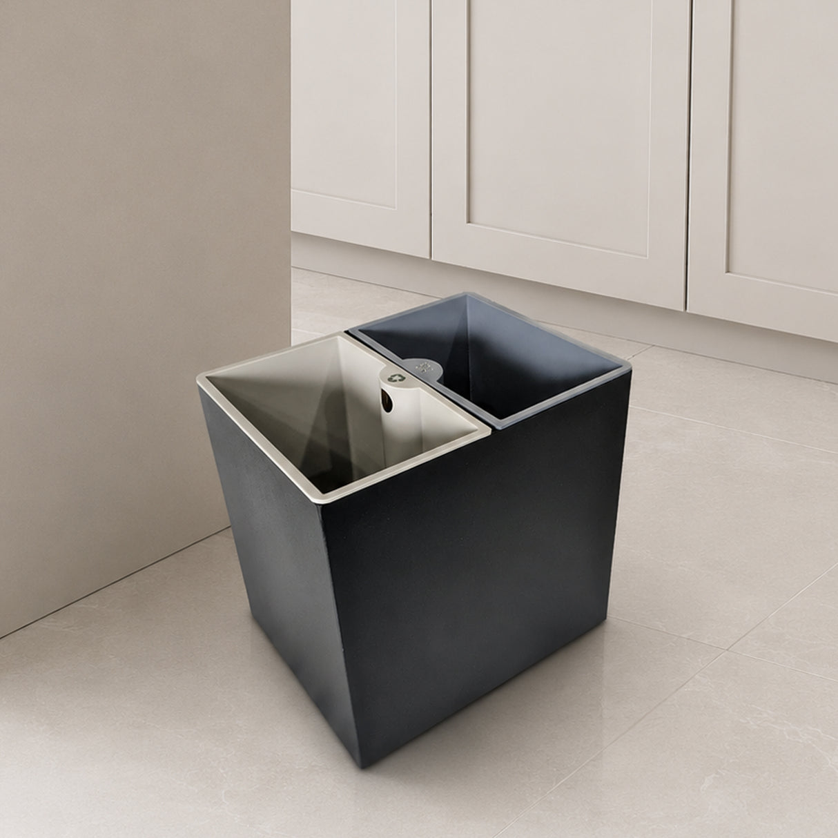 Dolphy 14L Dual Compartment  (7L + 7L) Rectangle Room Dustbin – Metal & ABS Waste Bin with Two Containers – Black