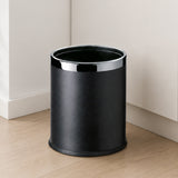 Dolphy Round Leatherette Room Bin 10L – Black Waste Bin with Stainless Steel Rim, Elegant Hotel Room Rubbish Bin, Durable & Stylish Design