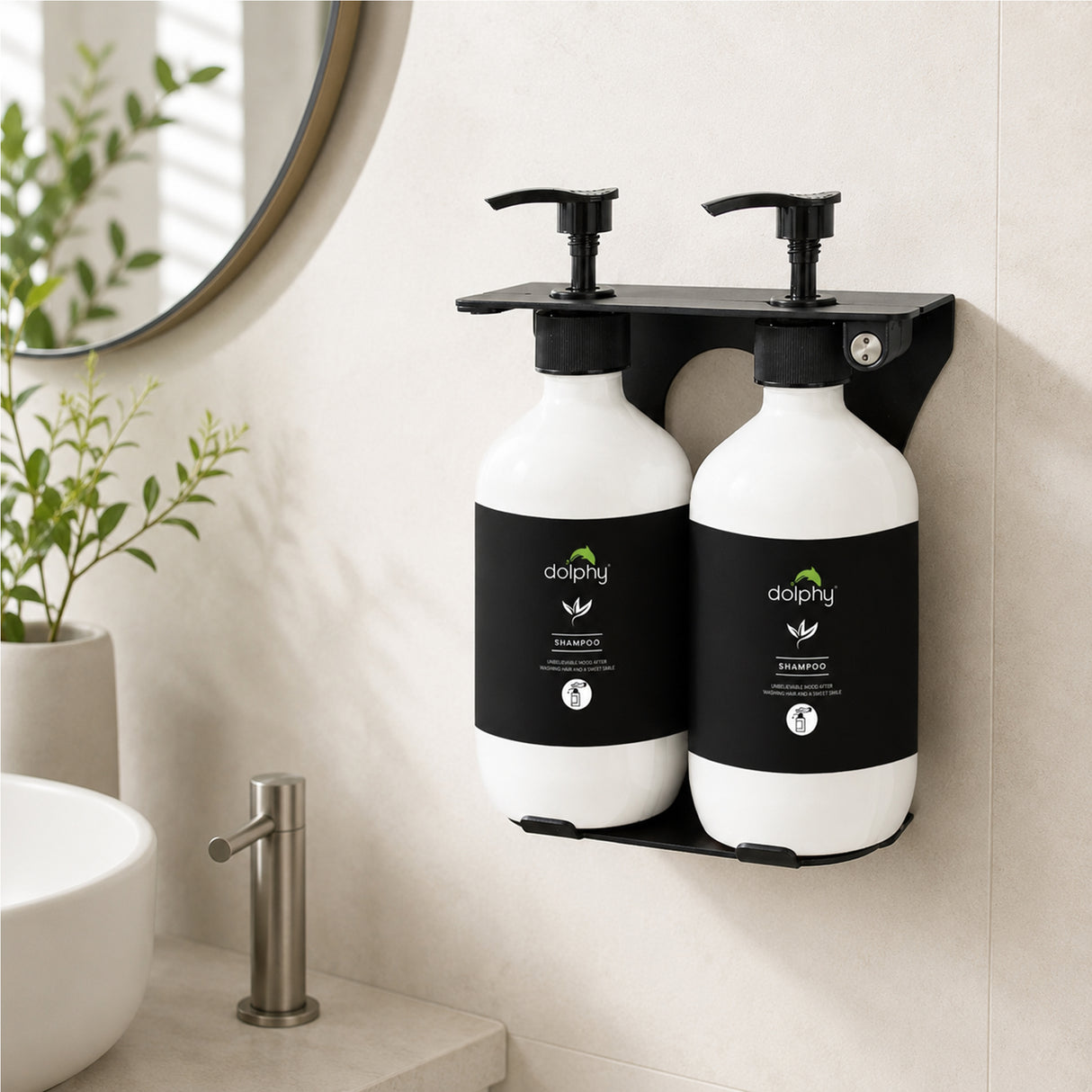 Dolphy 500ml Manual Soap Dispenser (Pack of 2) – White ABS & Steel Wall Mount, Refillable Liquid Dispensers for Bathroom, Kitchen & Commercial Use