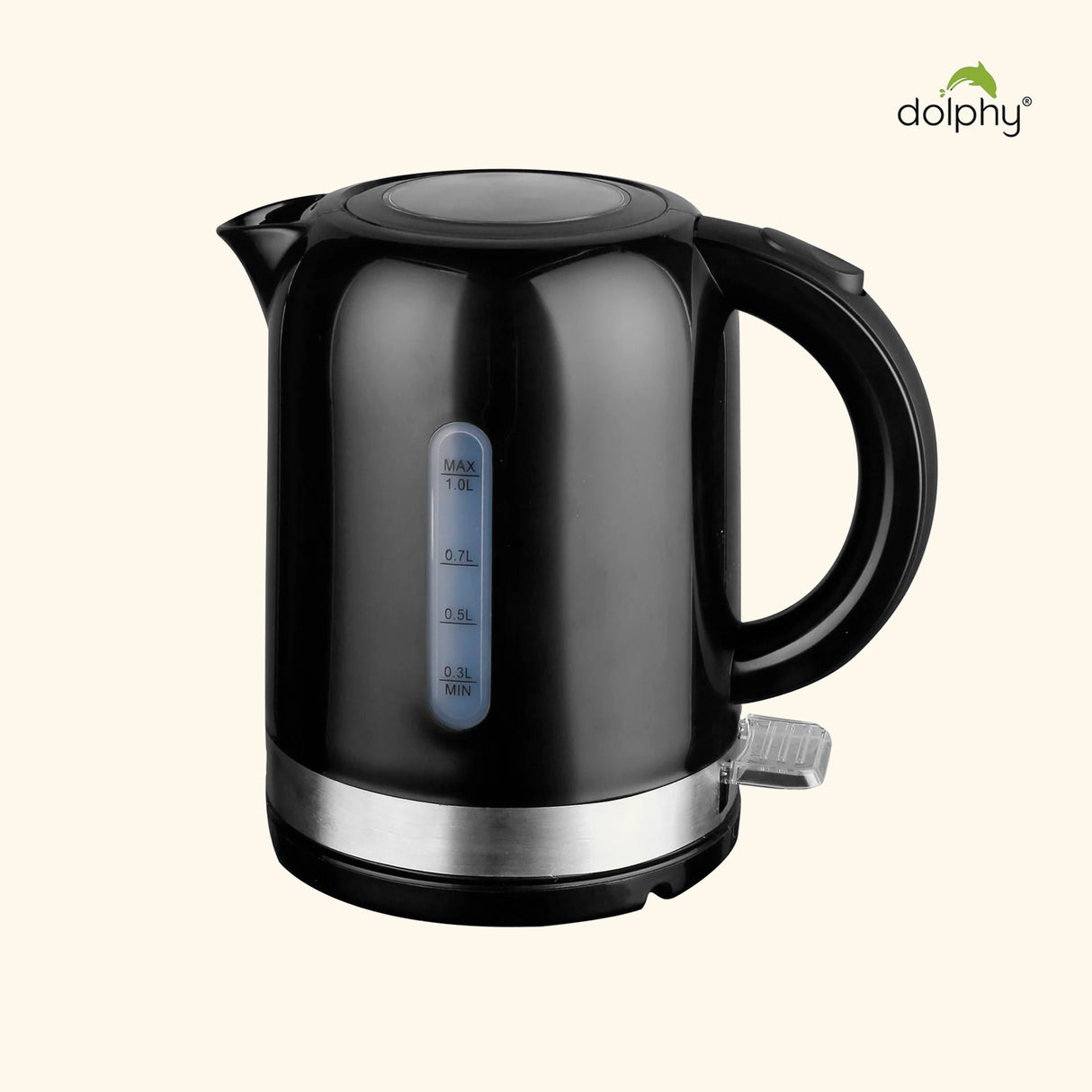 Dolphy 1L Electric Kettle – Black Compact Hot Water Kettle with 360 Swivel Base, Concealed Heating & Auto Shut-Off, Ideal for Hotel & Home Use