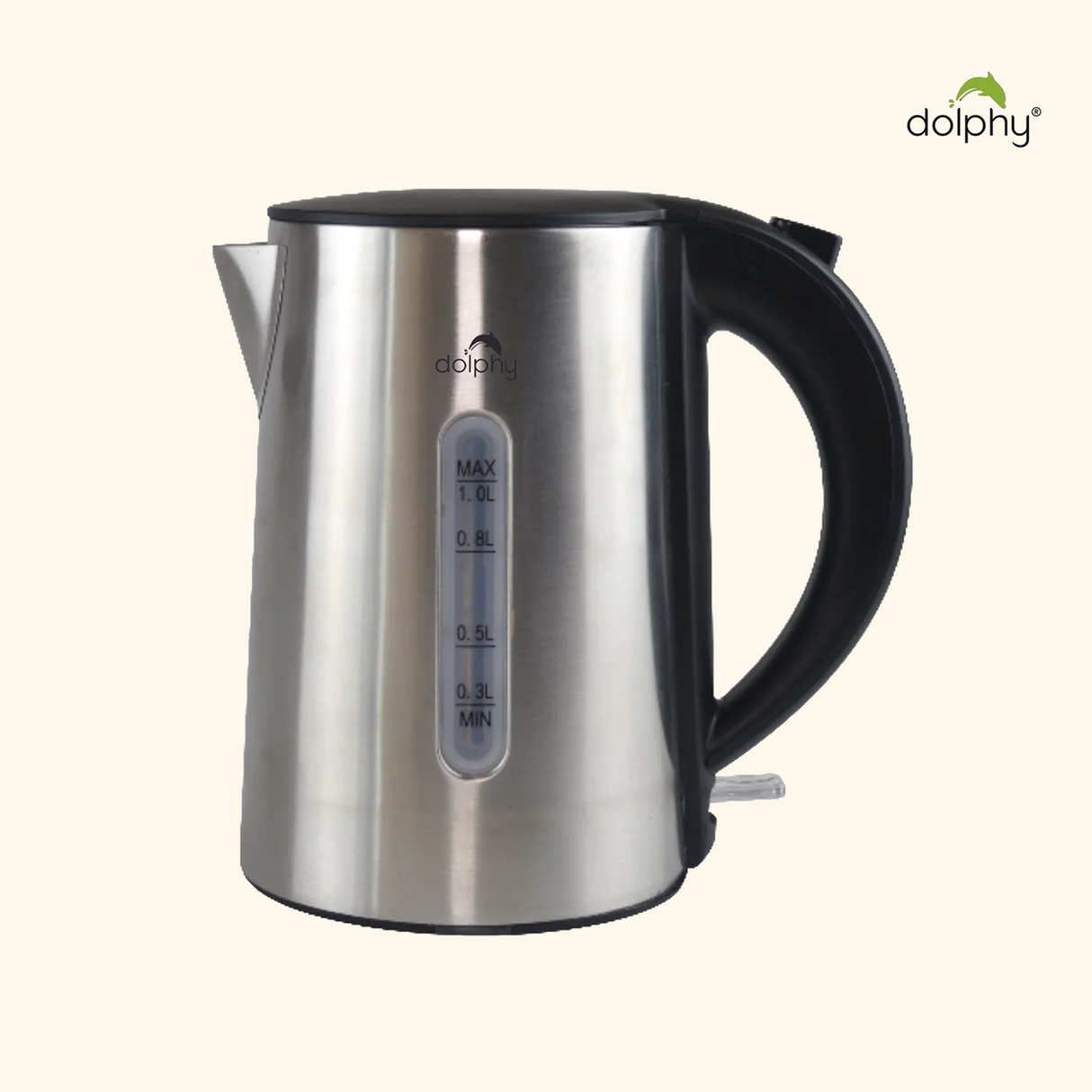 Dolphy 1L Electric Kettle – Brushed Silver Stainless Steel, 360 Swivel Base, Auto Shut-Off, Single Touch Lid Lock, Fast Boil Cordless Kettle for Home & Hotel