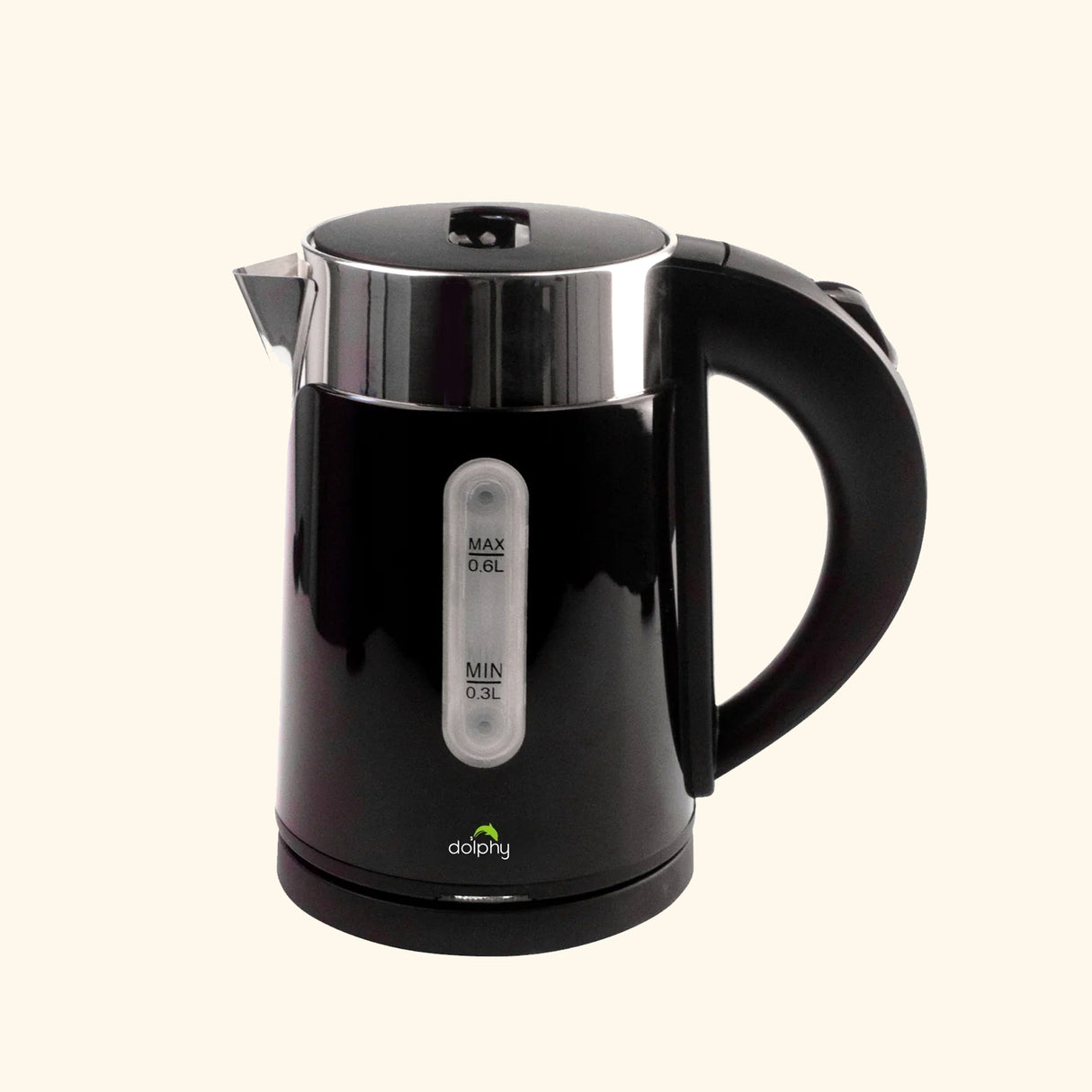 Dolphy 600ml Electric Kettle – Compact Black Stainless Steel, Fast Boil, Auto Shut-Off, 360 Swivel Base for Tea & Coffee