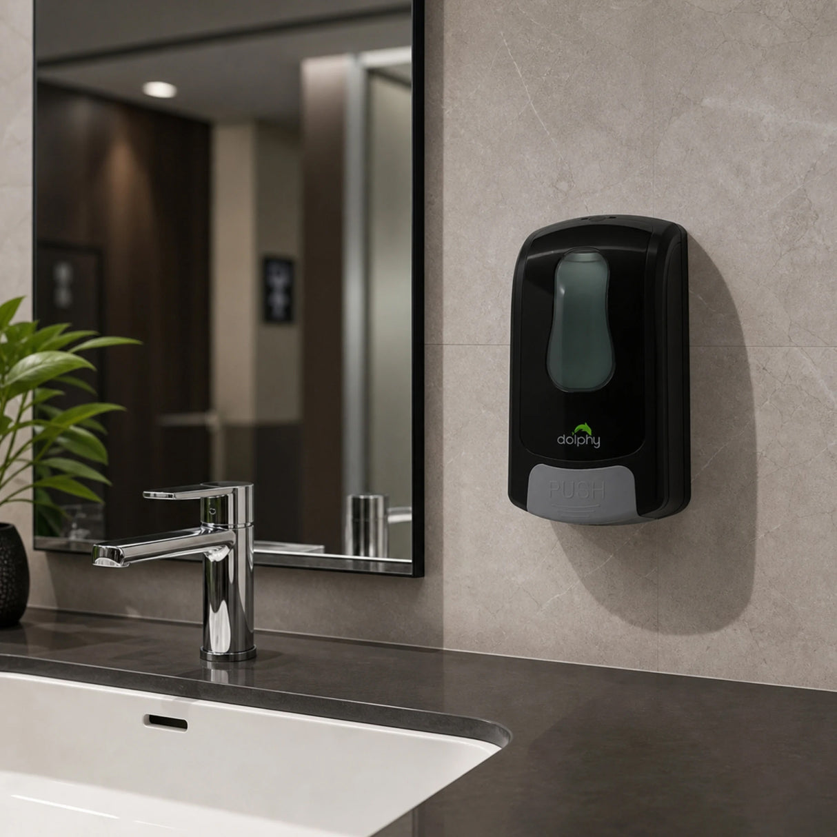 Dolphy Manual ABS Soap & Sanitiser Dispenser 1000ml – Wall Mounted Refillable Unit for Liquid Soap, Shampoo & Lotion – Black