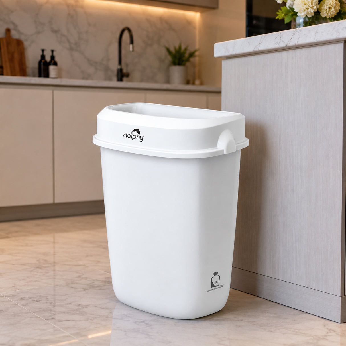 Dolphy Plaza Waste Bin 32L – Durable Polypropylene Rubbish Bin with Leak-Proof Design – White