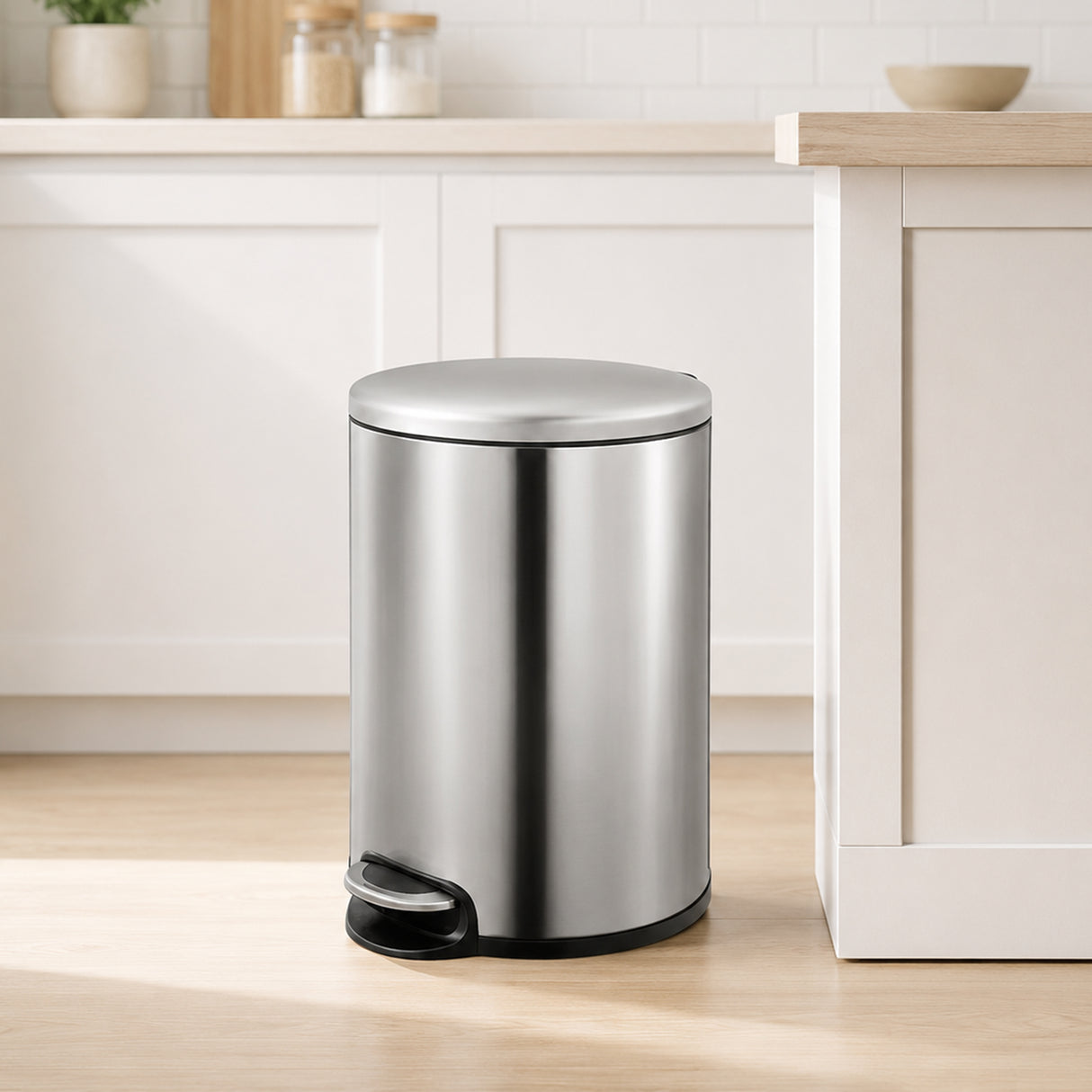 Dolphy 5L Stainless Steel Round Pedal Bin – Compact Foot Pedal Trash Can for Bathroom, Office, Hotel & Washroom Use – Silver Finish