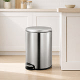 Dolphy 5L Stainless Steel Round Pedal Bin – Compact Foot Pedal Trash Can for Bathroom, Office, Hotel & Washroom Use – Silver Finish