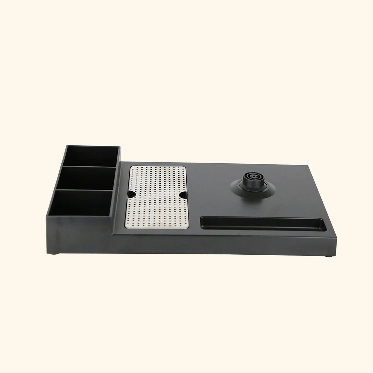 Dolphy Black ABS Kettle Tray – Water-Resistant Hospitality Tray with Kettle Base Slot & Sachet Compartments for Hotel Rooms & Kitchen Use