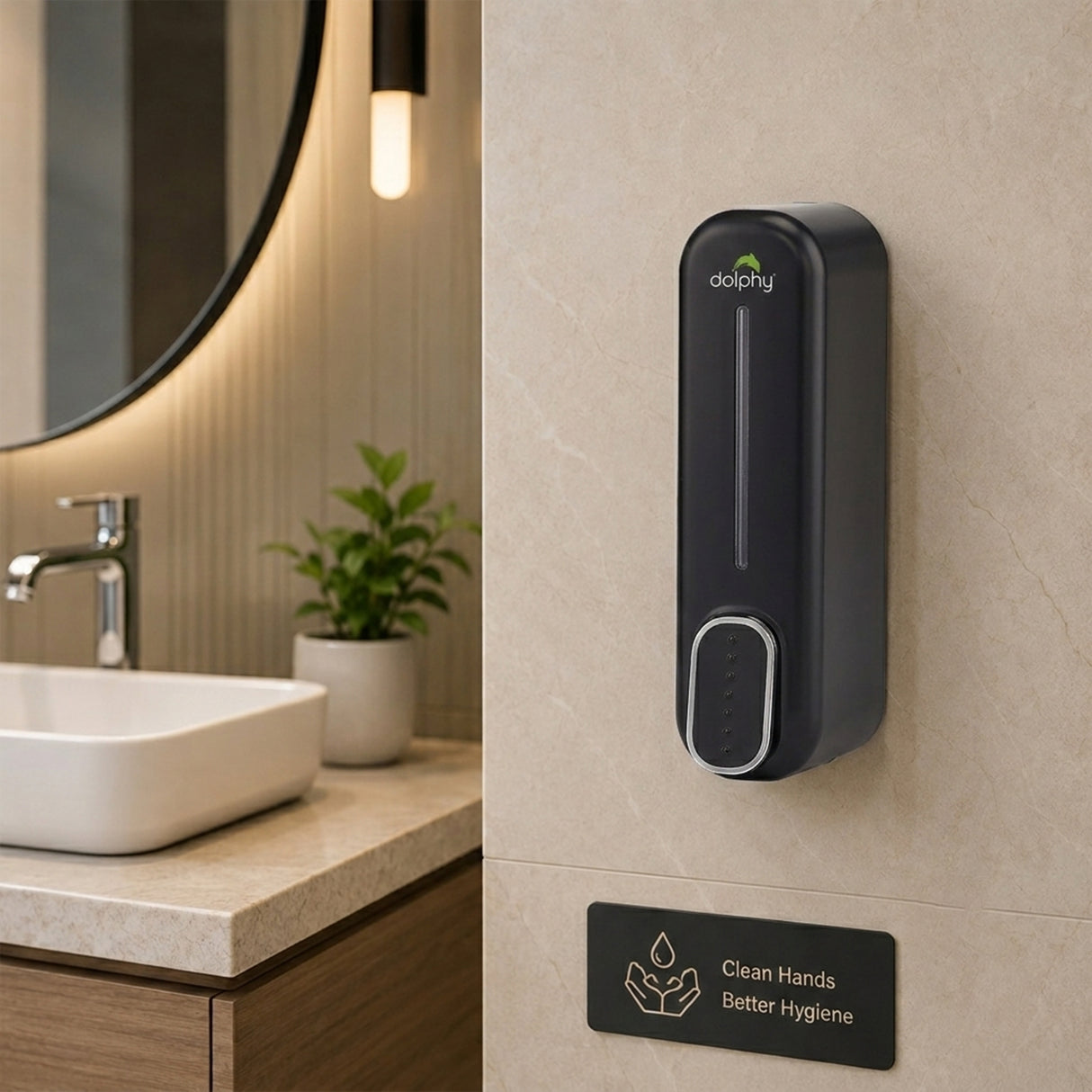 Dolphy 300ml Wall Mount Soap Dispenser – Black ABS Plastic, Manual Push, Refillable for Liquid Soap, Sanitiser, Lotion