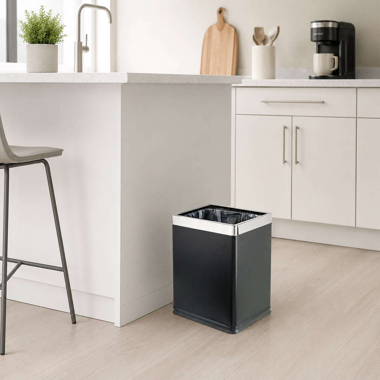 Dolphy 10L Rectangular Stainless Steel Waste Bin – Black Open-Top Dustbin for Bathroom, Office, Hotel & Home Use