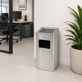 Dolphy Stainless Steel Ashtray Bin 24L – Smoke Extinguishing Trash Can with Removable Galvanized Inner Bucket, Anti-Fingerprint SUS201, Square Design, Silver (DWBN0106)