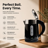 Dolphy 600ml Electric Kettle – Compact Black Stainless Steel, Fast Boil, Auto Shut-Off, 360 Swivel Base for Tea & Coffee
