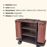 Dolphy Housekeeping Trolley Cart with Integrated Waste Bin – Brown Metal | 140x50x121cm