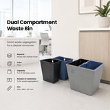 Dolphy 14L Premium Grey Leather & Wood Dual Compartment Recycle Bin – Stylish Waste Separation for Home, Office & Hotels