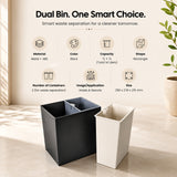 Dolphy 14L Dual Compartment  (7L + 7L) Rectangle Room Dustbin – Metal & ABS Waste Bin with Two Containers – Black