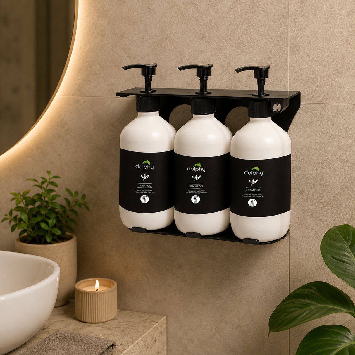Dolphy 500ml Manual Soap Dispenser (Pack of 3) – White ABS & Steel Wall Mount, Refillable Liquid Dispensers for Bathroom, Kitchen & Commercial Use