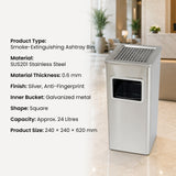 Dolphy Stainless Steel Ashtray Bin 24L – Smoke Extinguishing Trash Can with Removable Galvanized Inner Bucket, Anti-Fingerprint SUS201, Square Design, Silver (DWBN0106)