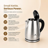 Dolphy 1.0L Electric Kettle – Stainless Steel, 1850 -2200W Fast Boil, Auto Shut-Off & Overheat Protection, Compact Hot Water Boiler for Tea & Coffee