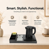 Dolphy Black ABS Kettle Tray – Water-Resistant Hospitality Tray with Kettle Base Slot & Sachet Compartments for Hotel Rooms & Kitchen Use