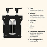 Dolphy 500ml Manual Soap Dispenser (Pack of 2) – White ABS & Steel Wall Mount, Refillable Liquid Dispensers for Bathroom, Kitchen & Commercial Use