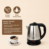 Dolphy 1.2L Electric Kettle – Stainless Steel, Fast Boil, Auto Shut-Off, 360 Swivel Base & Single-Touch Lid – Silver