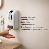 Dolphy Manual ABS Soap & Sanitiser Dispenser 1000ml – White | Wall Mounted, Refillable, Lockable, Liquid Soap & Lotion Compatible