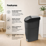 Dolphy 18L Pedal Sanitary Bin – Hands-Free Foot Pedal Rubbish Bin with Odour Lock – Black & Grey ABS Waste Bin for Bathroom, Kitchen, Laundry & Office