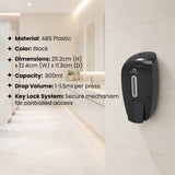 Dolphy Plaza Manual Soap-Sanitiser Dispenser 800ml – Wall Mounted Refillable ABS Unit in Black – For Liquid Soap, Sanitiser, Shampoo & Lotion