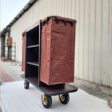 Dolphy Housekeeping Trolley Cart with Integrated Waste Bin – Brown Metal | 140x50x121cm