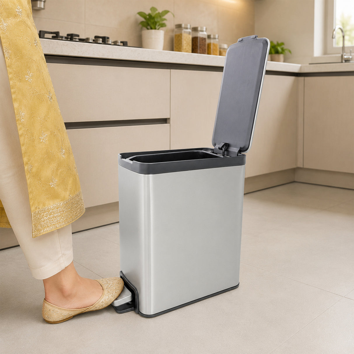 Dolphy 5L Stainless Steel Indoor Bin with Foot Pedal – Compact Soft-Close Waste Bin for Bathroom, Kitchen, Office & Hotel – Silver