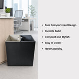 Dolphy 14L Dual Compartment  (7L + 7L) Rectangle Room Dustbin – Metal & ABS Waste Bin with Two Containers – Black