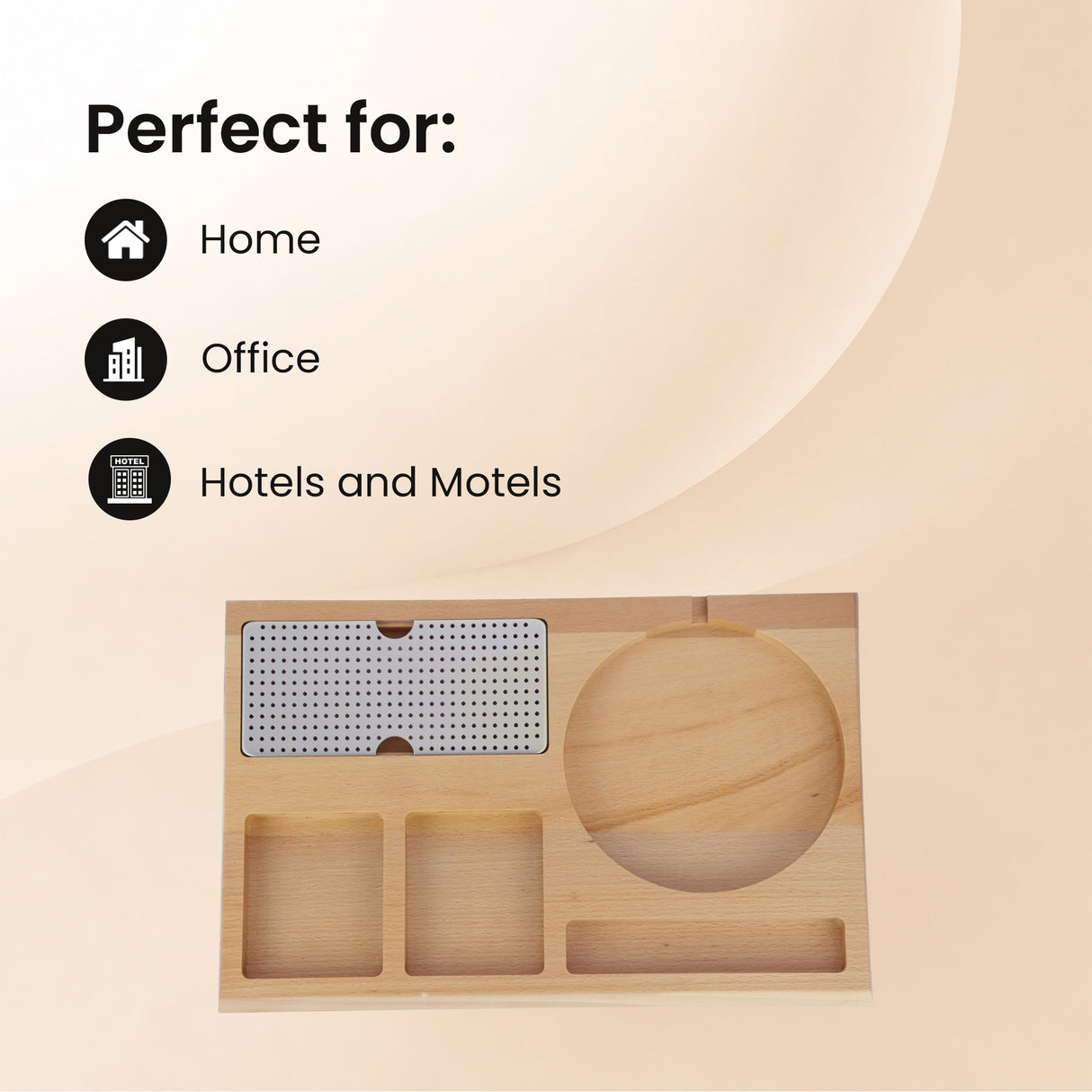 Dolphy Beech Wood Kettle Tray – Natural Wooden Hospitality Tray for Hotels & Home Use, Stylish Beverage Organiser with Sleek Brown Finish