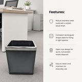 Dolphy 10L Rectangular Stainless Steel Waste Bin – Black Open-Top Dustbin for Bathroom, Office, Hotel & Home Use